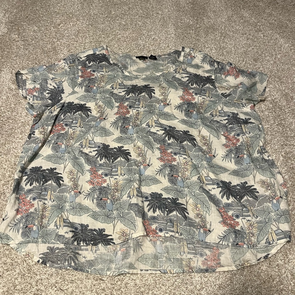 Tahari Linen Shirt with Subtle Floral Design